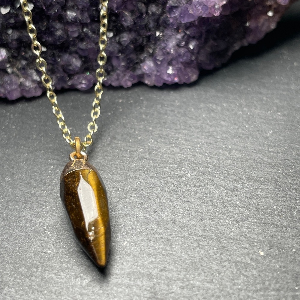 Genuine Yellow Tiger’s Eye Gold Plated Pendant Necklace - Picture 4 of 14